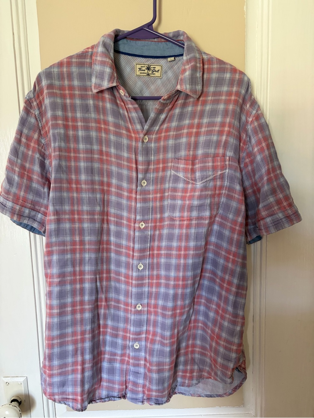 True Grit Short-Sleeve Plaid Button-Down Shirt - Red & Blue